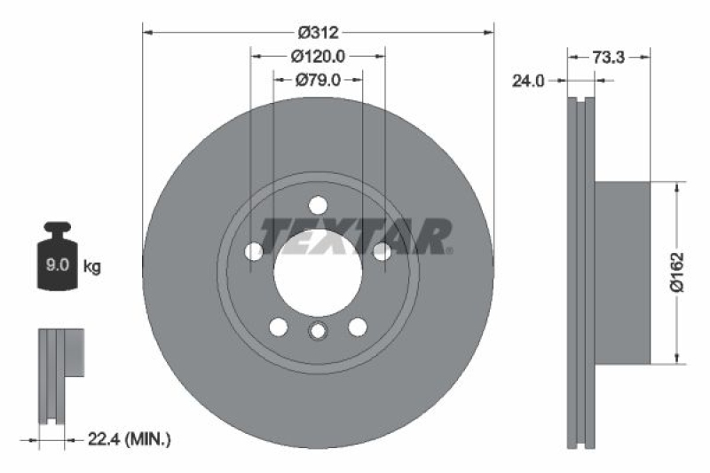 2x TEXTAR Bremsscheibe PRO+ 92261805