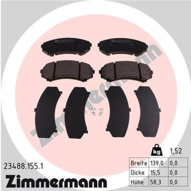 ZIMMERMANN Bremsbelagsatz, Scheibenbremse 23488.155.1