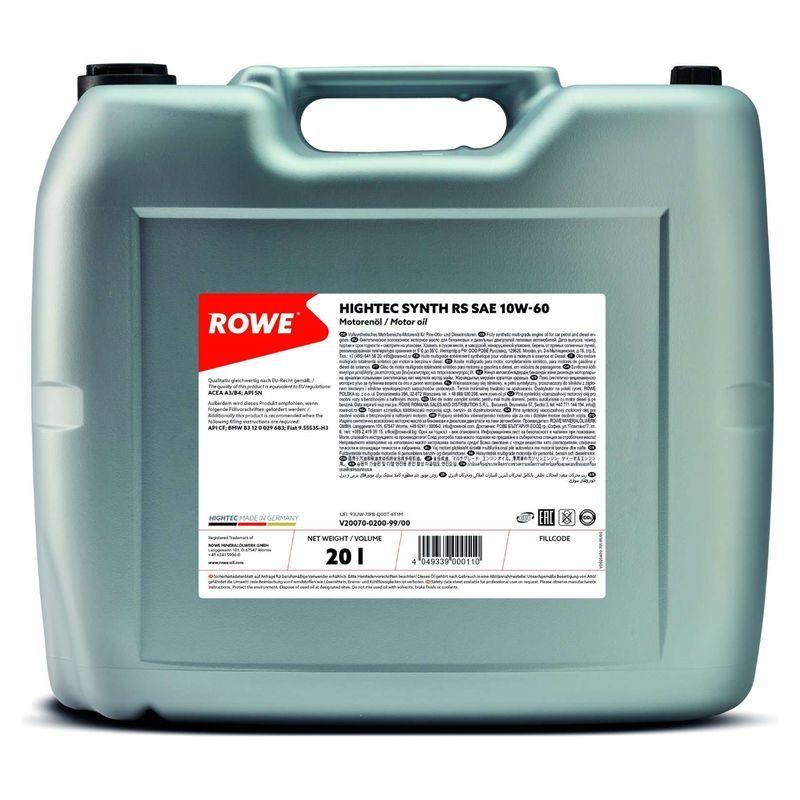 20L ROWE HIGHTEC SYNTH RS 10W-60 Hochleistungsöl ACEA A3/B4 API SN/CF + Hahn