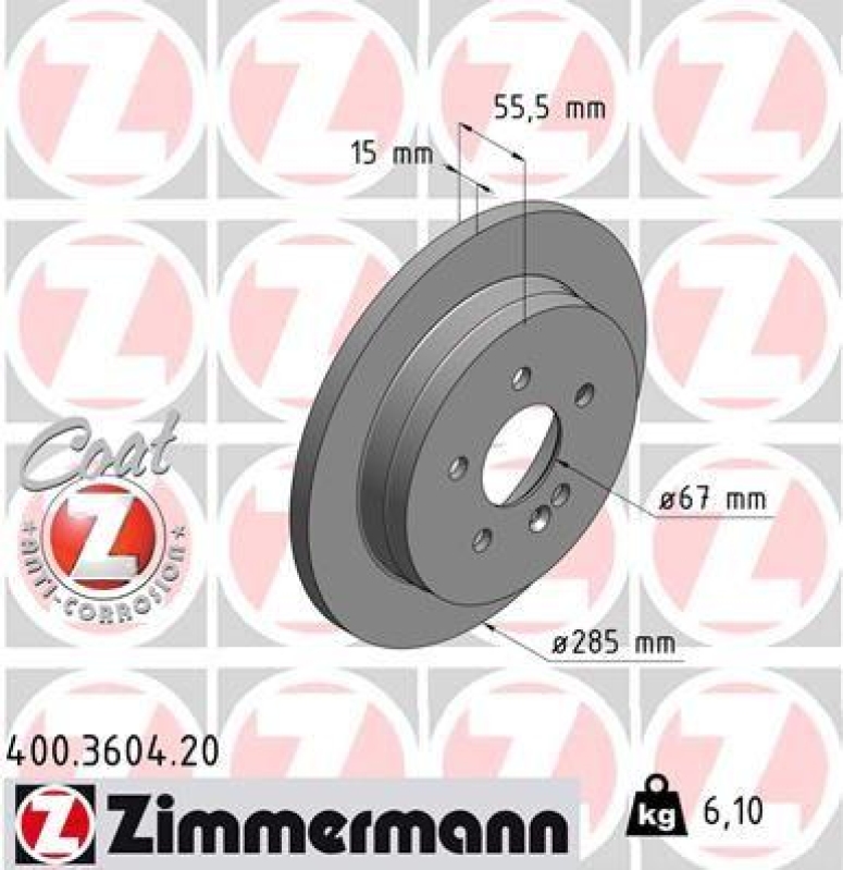 2x Zimmermann Bremsscheiben Coat Z Ø285mm Hinten passend für Mercedes M-Klasse 400.3604.20