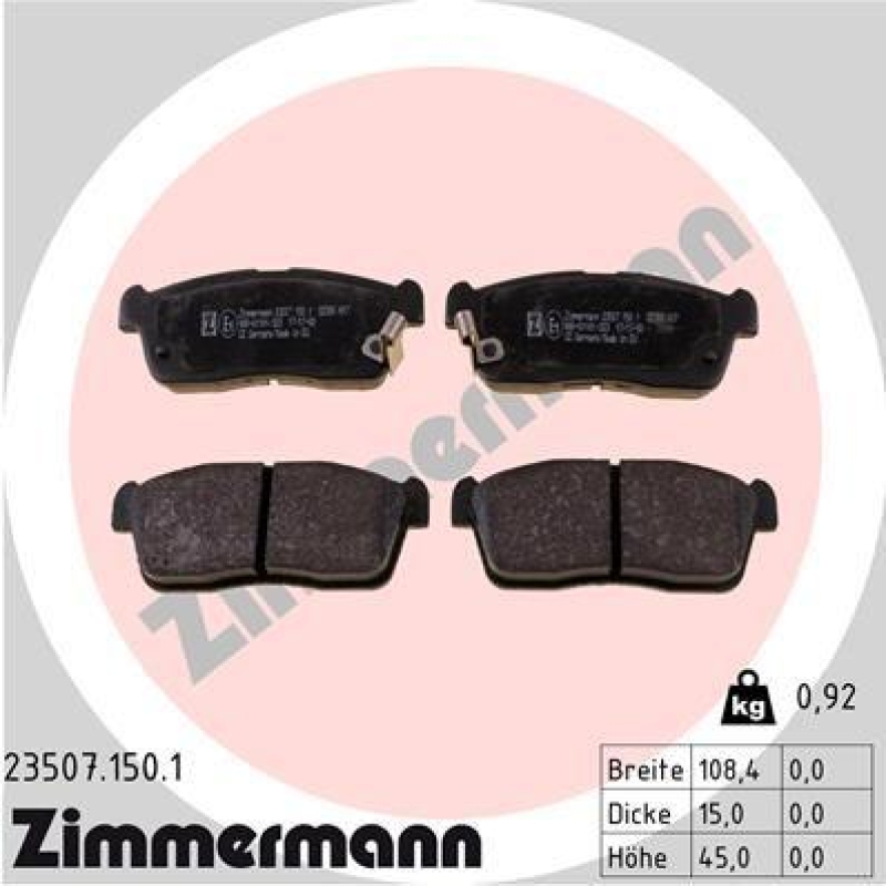 ZIMMERMANN Bremsbelagsatz, Scheibenbremse 23507.150.1