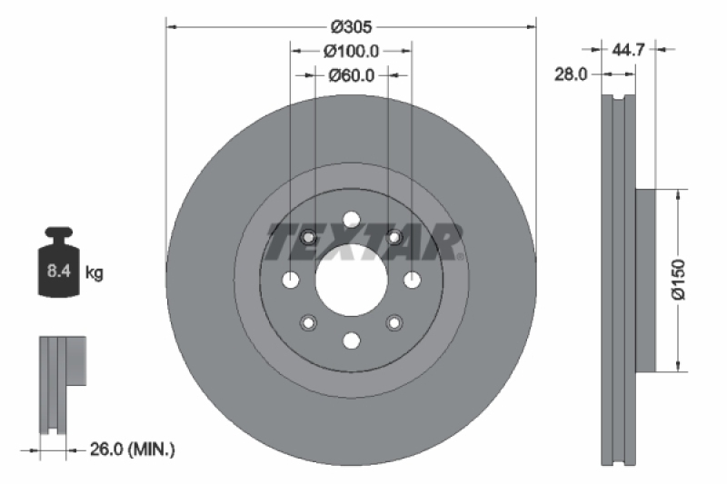 2x TEXTAR Bremsscheibe PRO 92202203