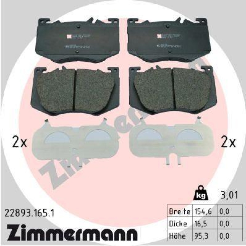ZIMMERMANN Bremsbelagsatz, Scheibenbremse 22893.165.1