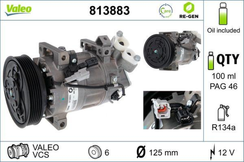 VALEO Kompressor, Klimaanlage VALEO RE-GEN AT 813883