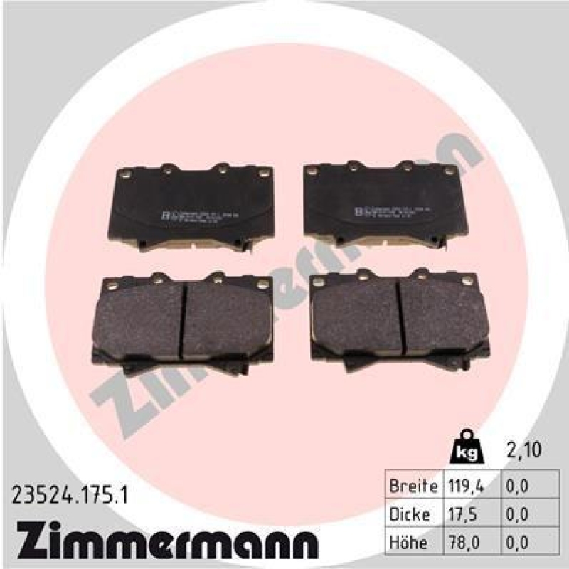 ZIMMERMANN Bremsbelagsatz, Scheibenbremse 23524.175.1