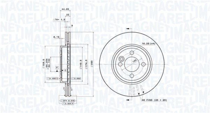 2x MAGNETI MARELLI Bremsscheibe 360406090701