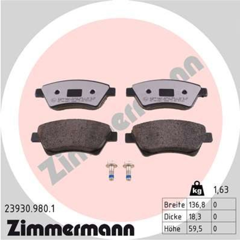 ZIMMERMANN Brake Pad Set, disc brake rd:z