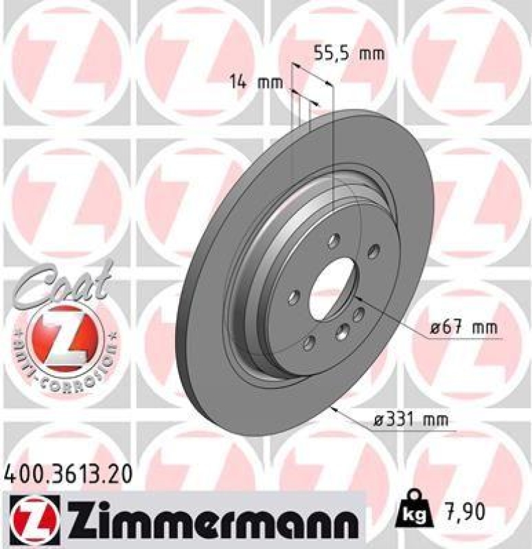 2x Zimmermann Bremsscheiben Coat Z Ø331mm Hinten passend für Mercedes M-Klasse 400.3613.20