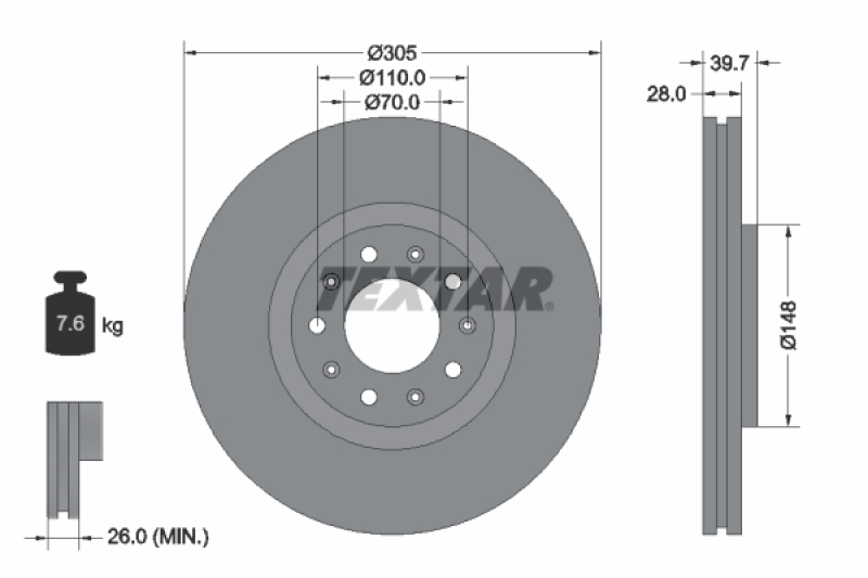 2x TEXTAR Bremsscheibe PRO 92220803