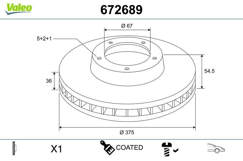 2x VALEO Bremsscheibe COATED 672689