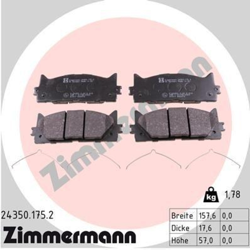 ZIMMERMANN Bremsbelagsatz, Scheibenbremse 24350.175.2
