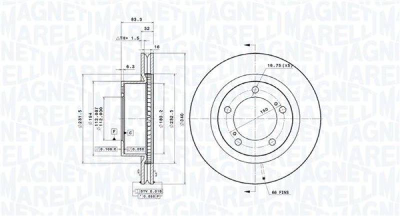 2x MAGNETI MARELLI Bremsscheibe