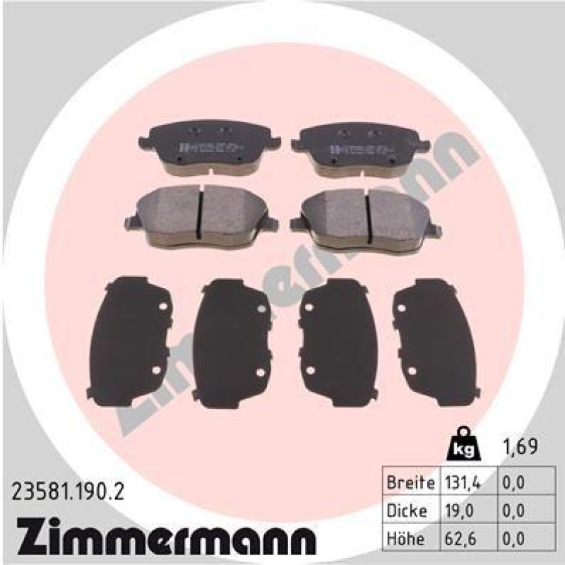 ZIMMERMANN Bremsbelagsatz, Scheibenbremse 23581.190.2