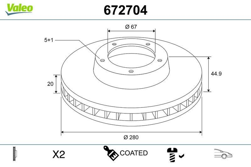 2x VALEO Bremsscheibe COATED 672704