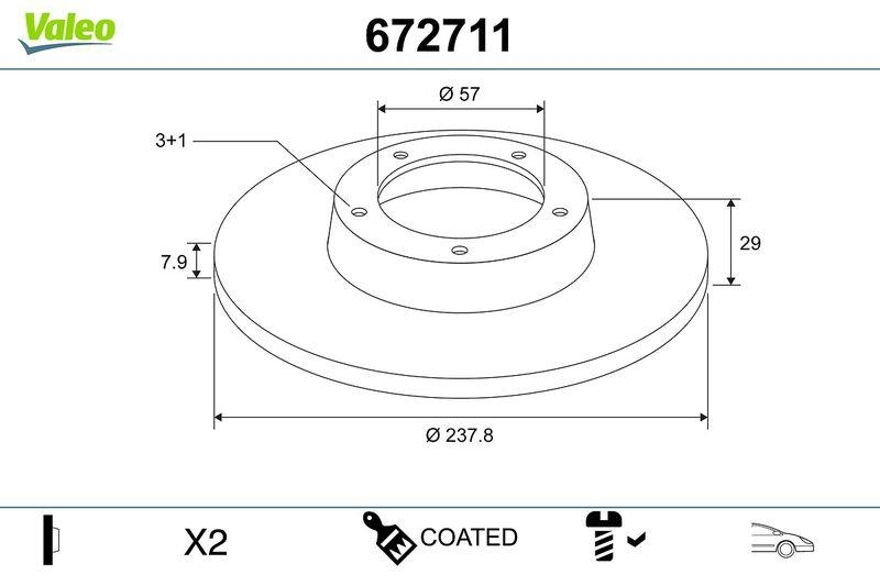 2x VALEO Bremsscheibe COATED 672711