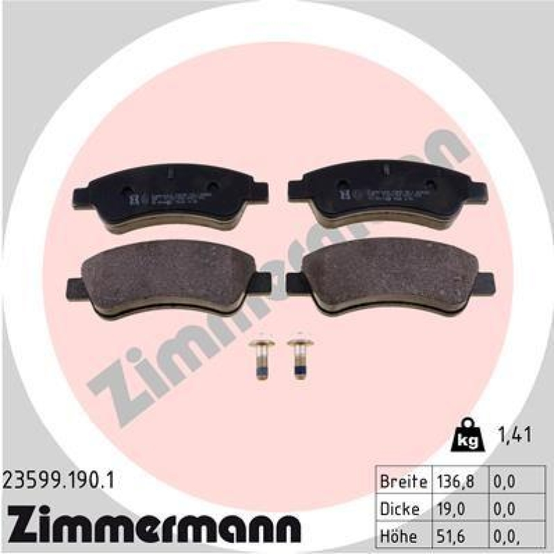 ZIMMERMANN Bremsbelagsatz, Scheibenbremse 23599.190.1