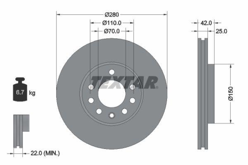 2x TEXTAR Bremsscheibe