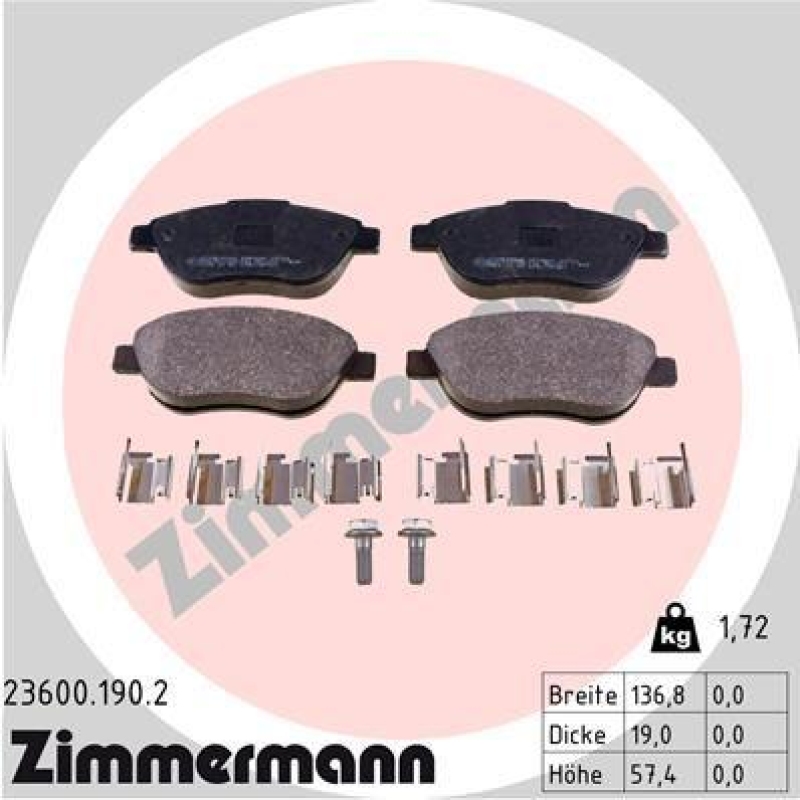 ZIMMERMANN Bremsbelagsatz, Scheibenbremse 23600.190.2