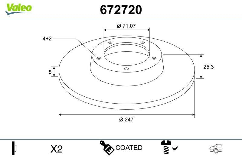 2x VALEO Bremsscheibe COATED 672720