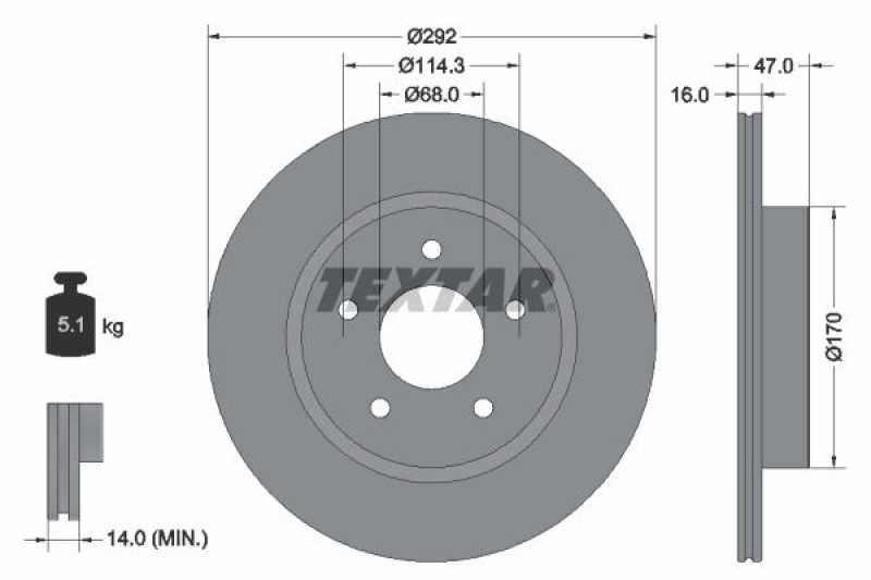 2x TEXTAR Brake Disc PRO