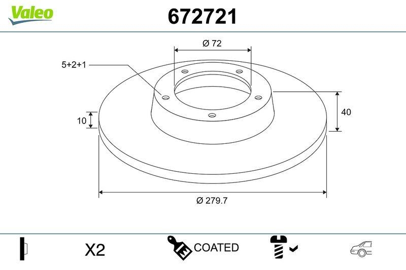 2x VALEO Bremsscheibe COATED 672721