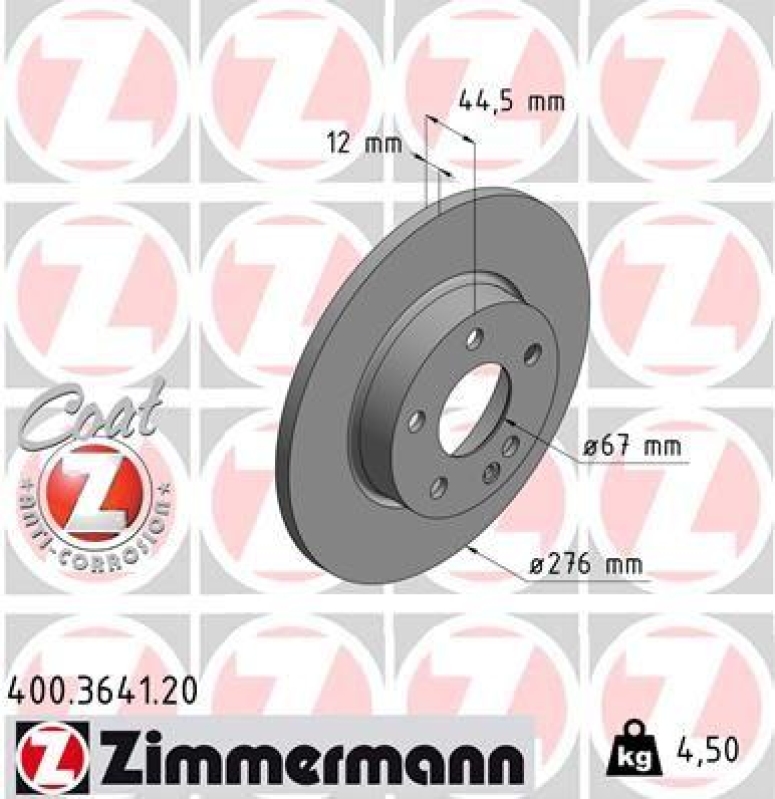 2x Zimmermann Bremsscheiben Coat Z Ø276mm Vorne passend für Mercedes A-Klasse 400.3641.20