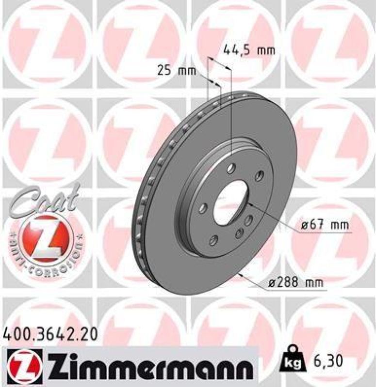 2x Zimmermann Bremsscheiben Coat Z Ø288mm Vorne passend für Mercedes B-Klasse 400.3642.20