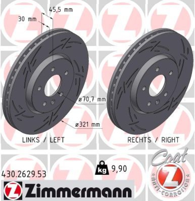 2x Zimmermann Bremsscheiben Black Z Ø321mm Vorne passend für Opel...