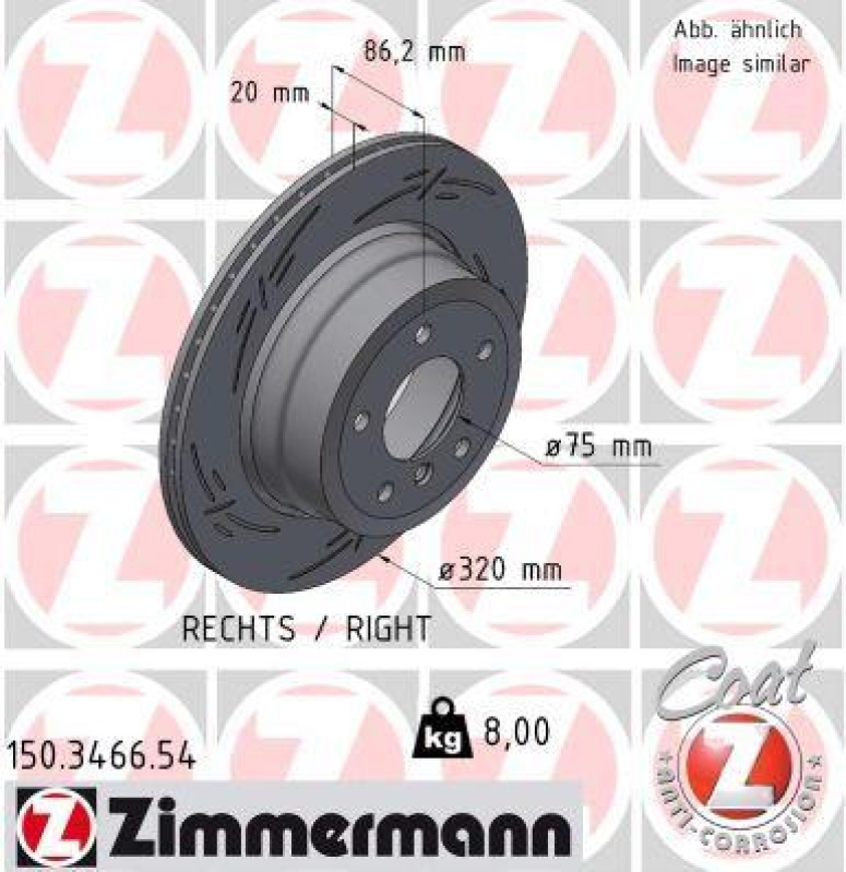 1x Zimmermann Bremsscheibe Black Z &Oslash;320mm Hinten links passend f&uuml;r BMW 5 E61 E60 150.3466.54