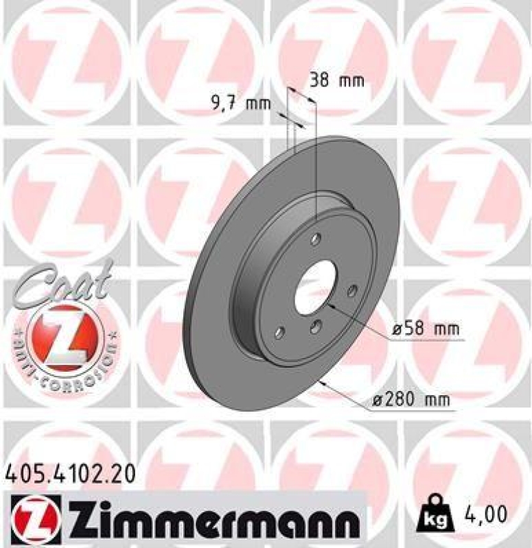 2x Zimmermann Bremsscheiben Coat Z Ø280mm Vorne passend für Smart 1.0 Cabrio 405.4102.20