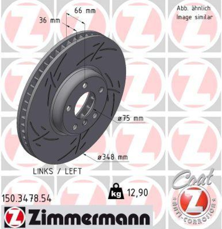 1x Zimmermann Bremsscheibe Black Z &Oslash;348mm Vorne links passend f&uuml;r BMW 5 F11 F10 150.3478.54