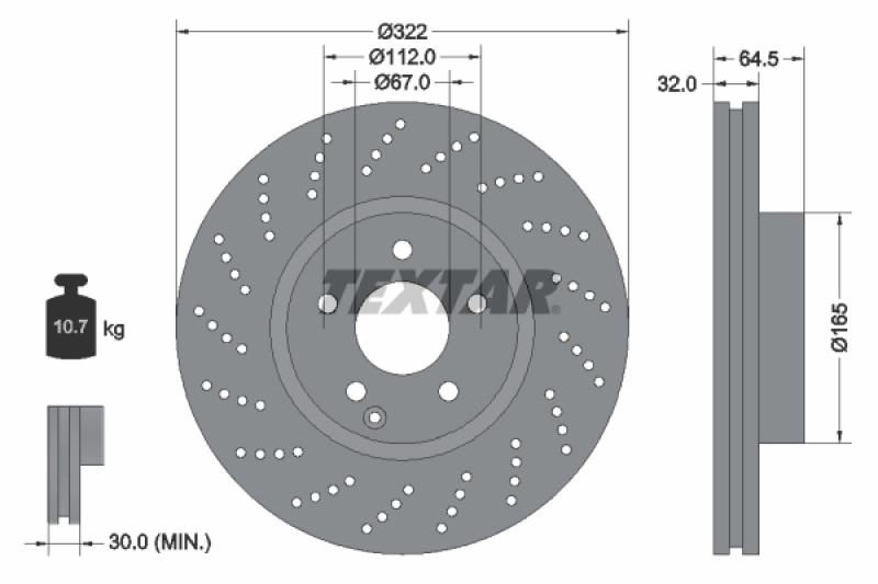2x TEXTAR Bremsscheibe PRO+ 92163405