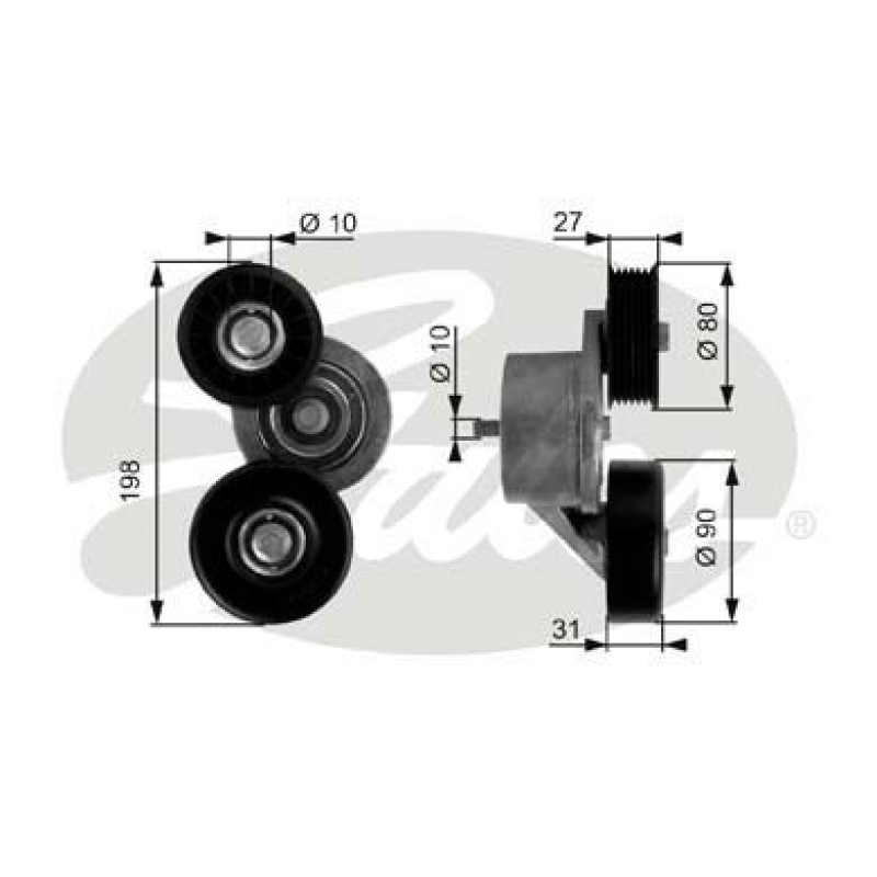 GATES Tensioner Pulley, V-ribbed belt DriveAlign®