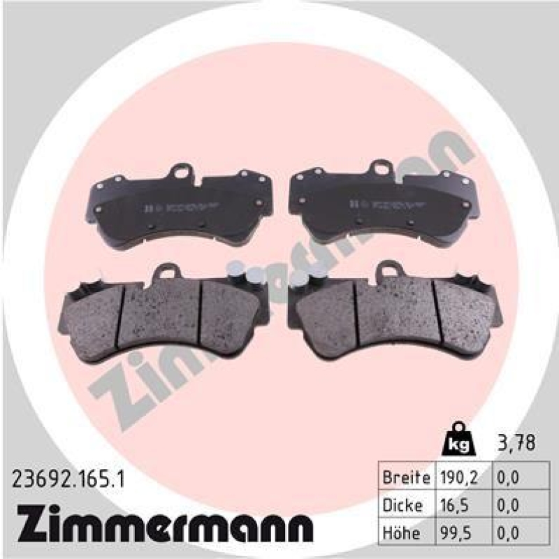 ZIMMERMANN Bremsbelagsatz, Scheibenbremse 23692.165.1
