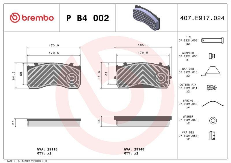 BREMBO Bremsbelagsatz, Scheibenbremse PRIME LINE