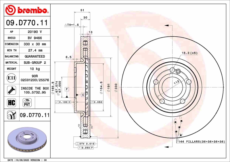 2x BREMBO Bremsscheibe PRIME LINE - UV Coated