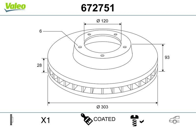 2x VALEO Bremsscheibe COATED 672751