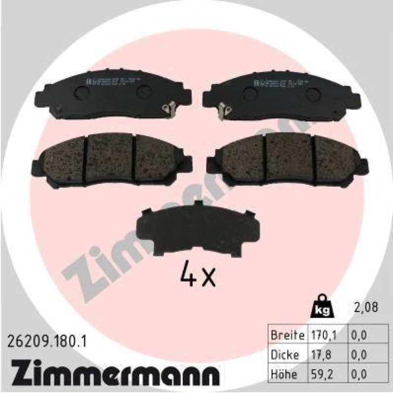 ZIMMERMANN Bremsbelagsatz, Scheibenbremse 26209.180.1