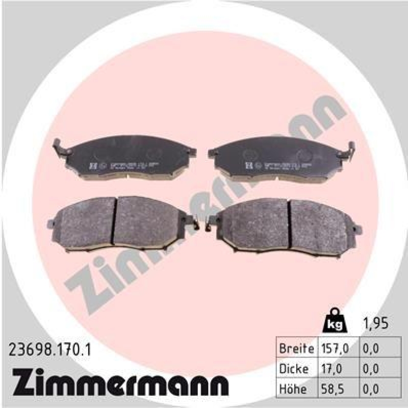 ZIMMERMANN Bremsbelagsatz, Scheibenbremse 23698.170.1