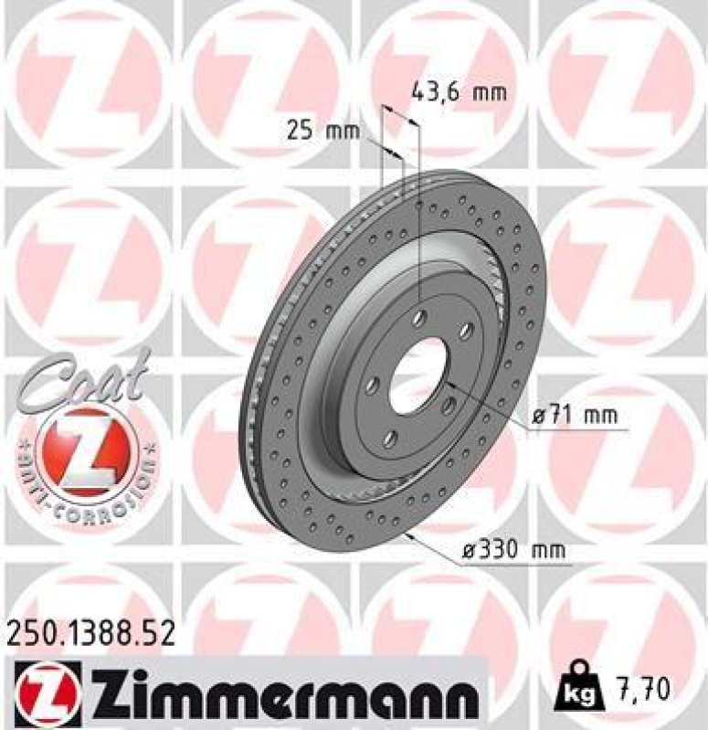 2x Zimmermann Bremsscheiben Coat Z Ø330mm Hinten passend für Ford USA Mustang 250.1388.52