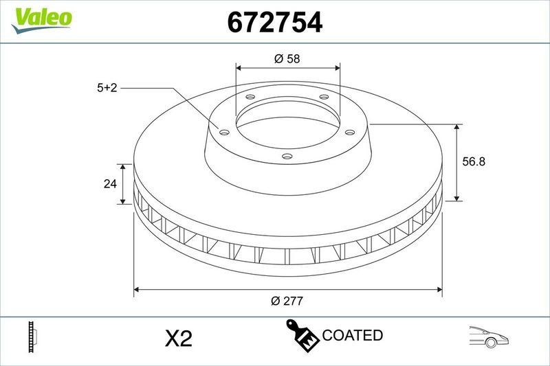 2x VALEO Bremsscheibe COATED 672754