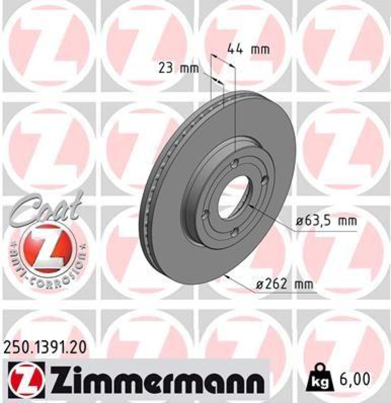 2x Zimmermann Bremsscheiben Coat Z Ø262mm Vorne passend für Ford Fiesta 7 1.0 250.1391.20