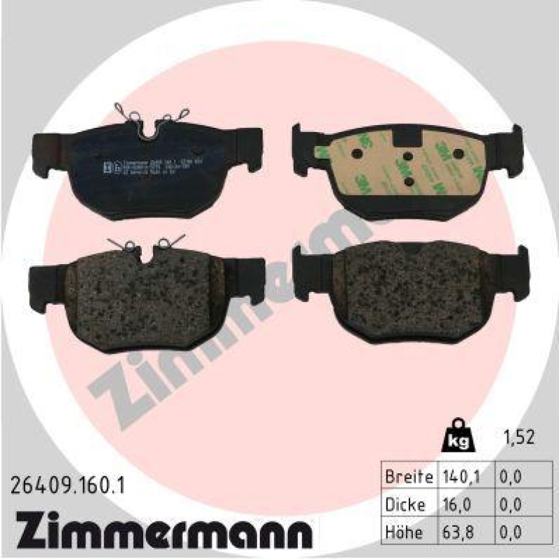 ZIMMERMANN Bremsbelagsatz, Scheibenbremse 26409.160.1