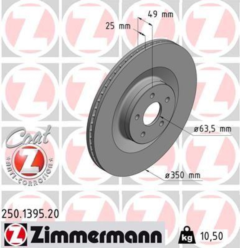 2x Zimmermann Bremsscheiben Coat Z Ø350mm Vorne passend für Ford Focus 3 2.3 AWD 250.1395.20
