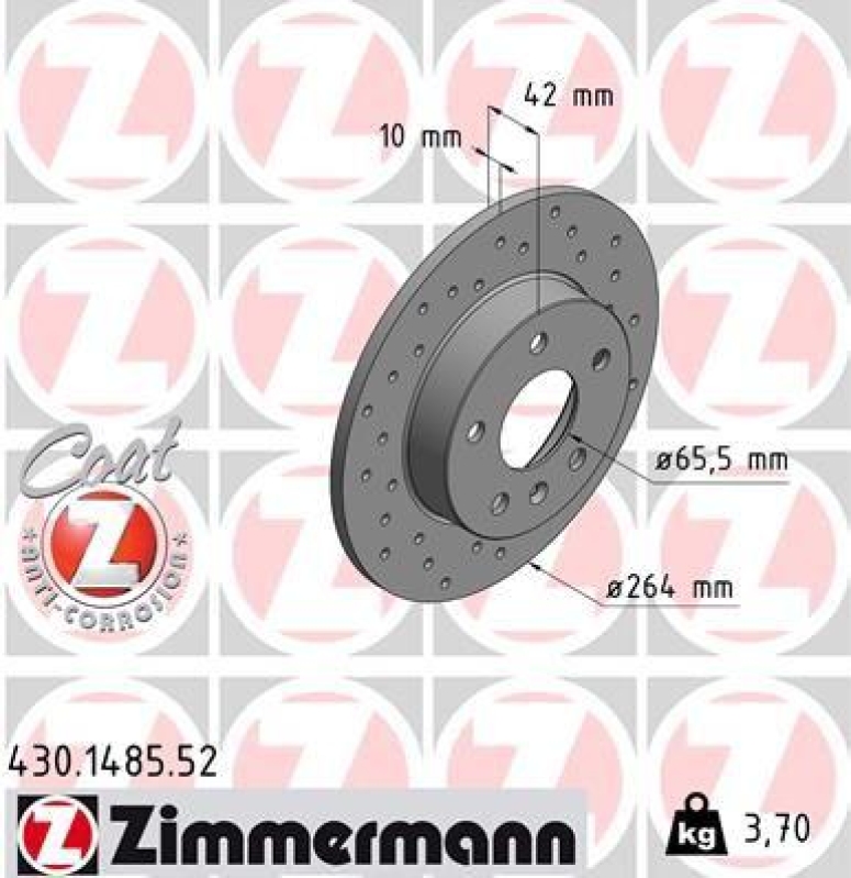 2x Zimmermann Bremsscheiben Coat Z Ø264mm Hinten passend für Opel Meriva Astra G 430.1485.52