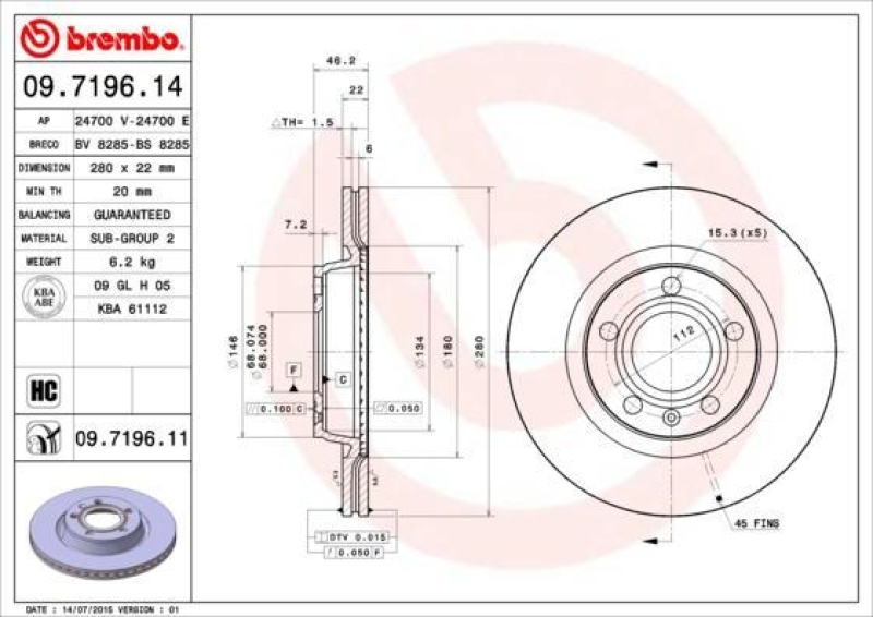 2x BREMBO Bremsscheibe COATED DISC LINE