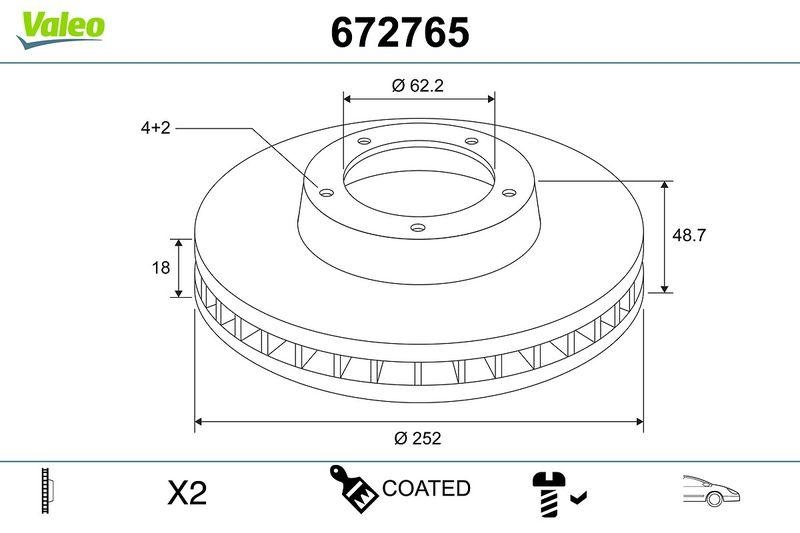 2x VALEO Bremsscheibe COATED