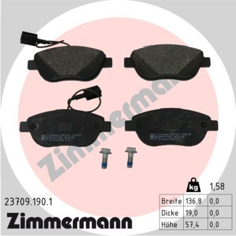 ZIMMERMANN Bremsbelagsatz, Scheibenbremse 23709.190.1