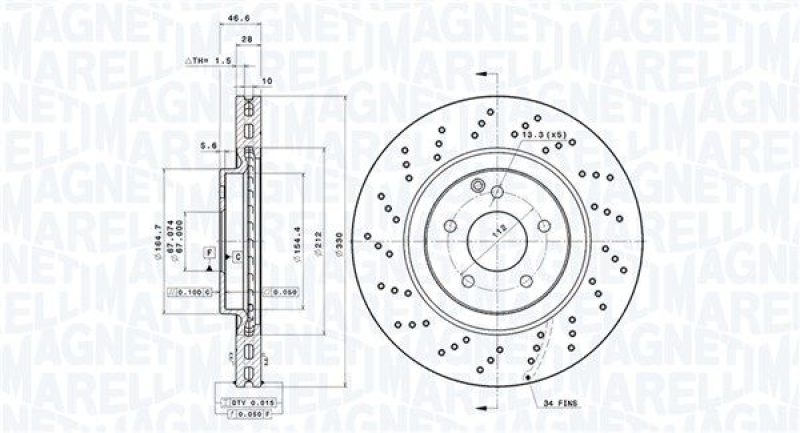 2x MAGNETI MARELLI Bremsscheibe