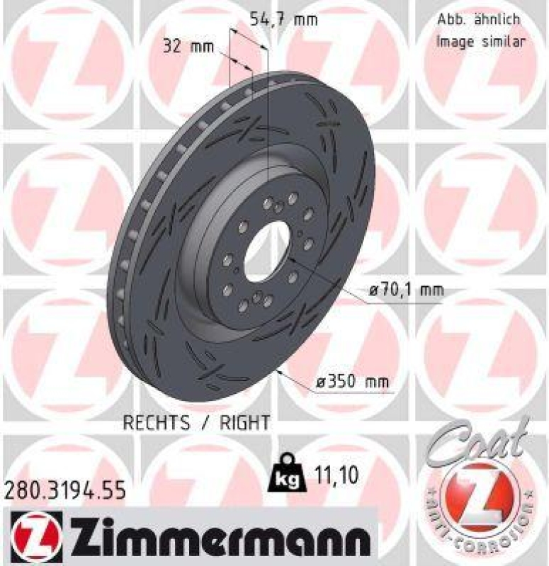 1x ZIMMERMANN Bremsscheibe Vorne rechts BLACK Z passend f&uuml;r Honda Civic IX X 280.3194.55